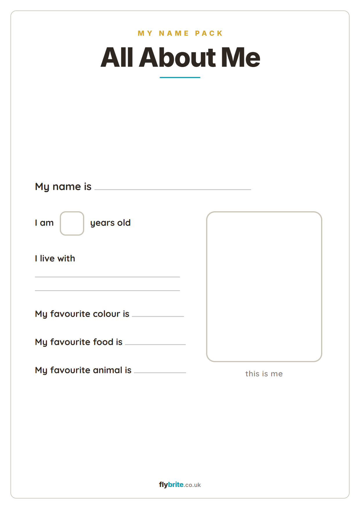 All About Me printable preview