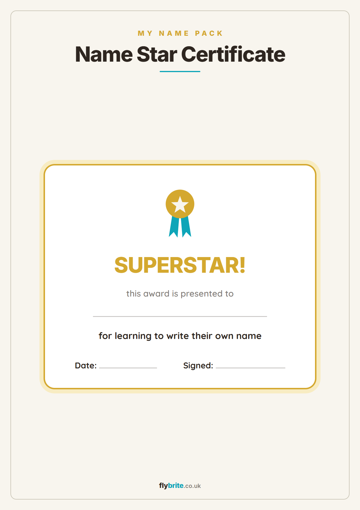 Name Star Certificate printable preview