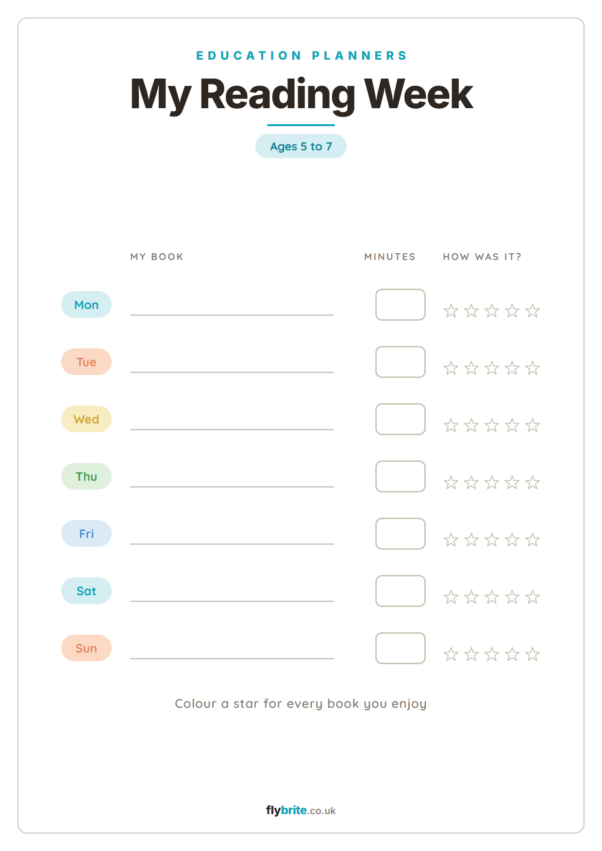 My Reading Week printable preview