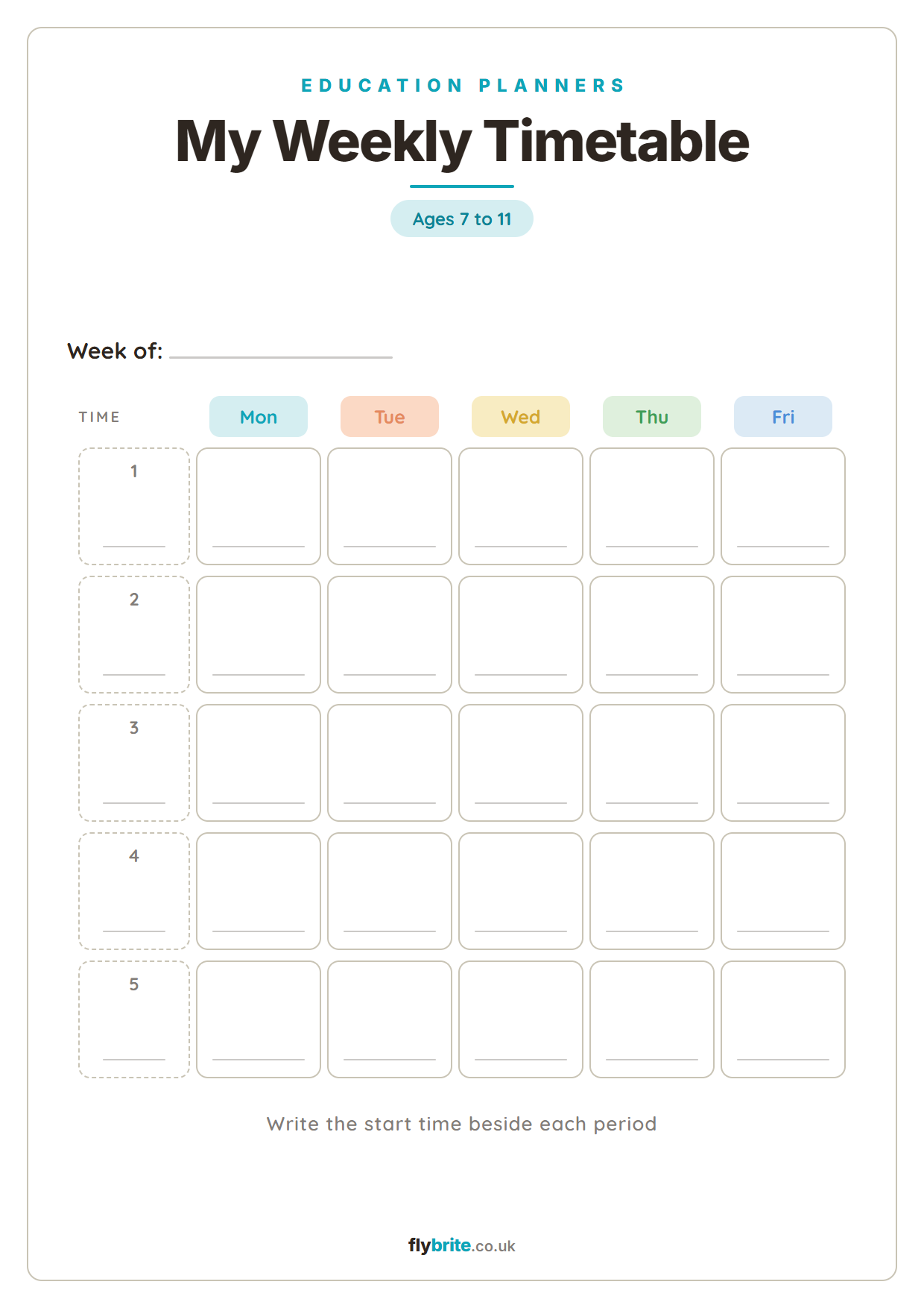 My Weekly Timetable printable preview