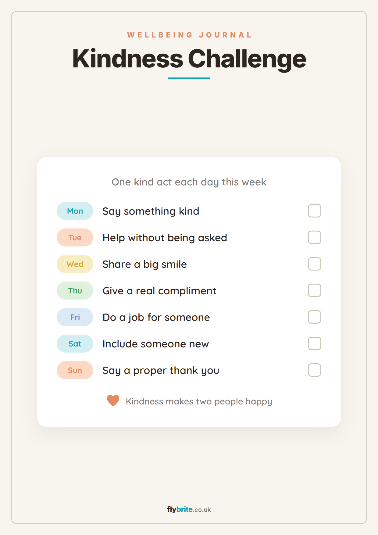 Kindness Challenge printable preview
