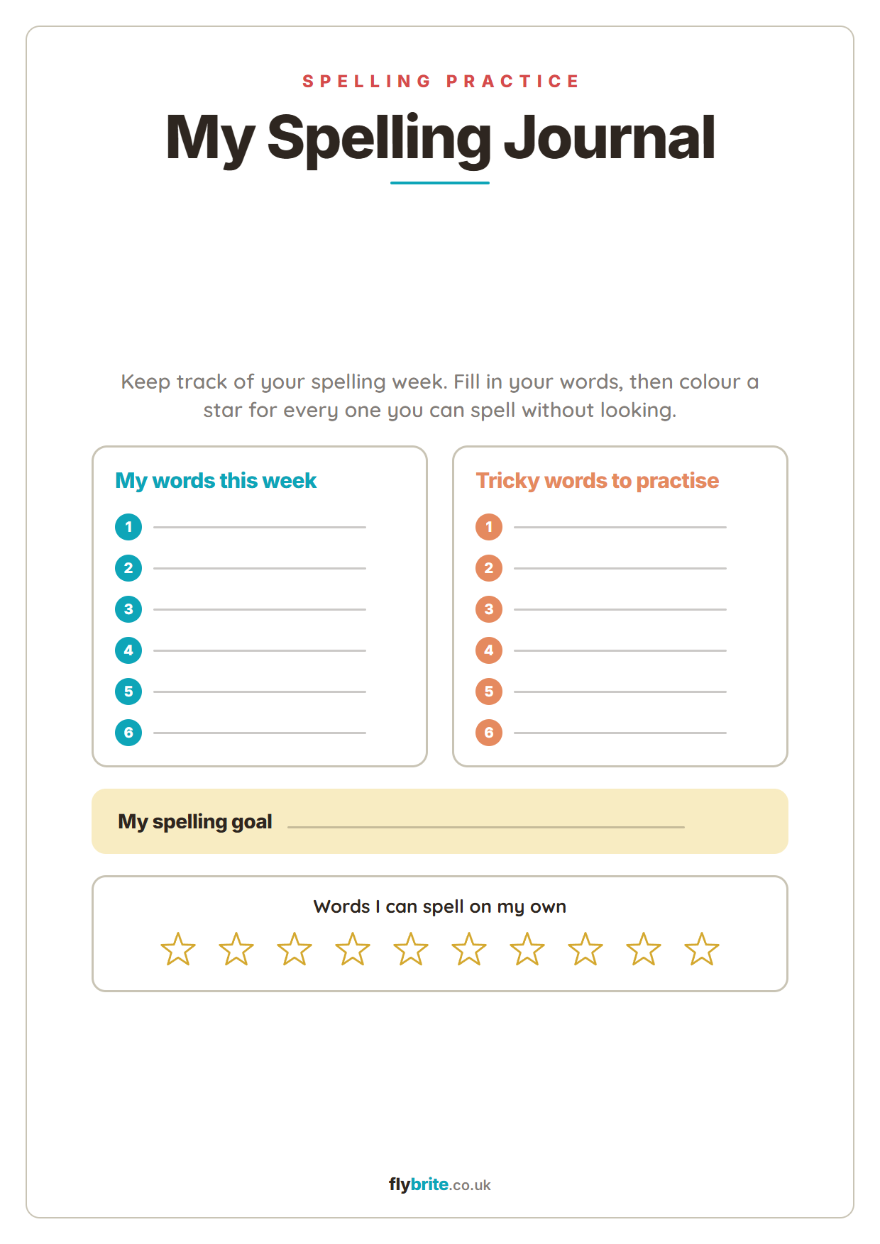 My Spelling Journal printable preview