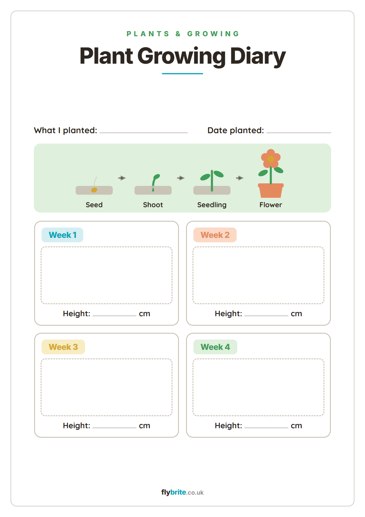 Plant Growing Diary printable preview
