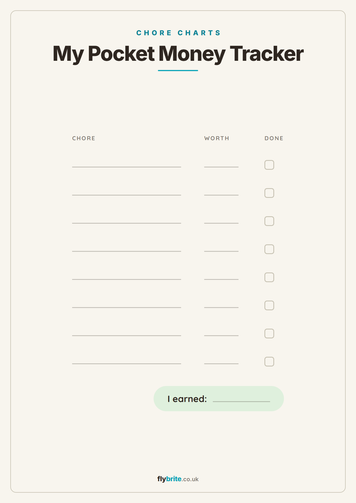 My Pocket Money Tracker printable poster preview
