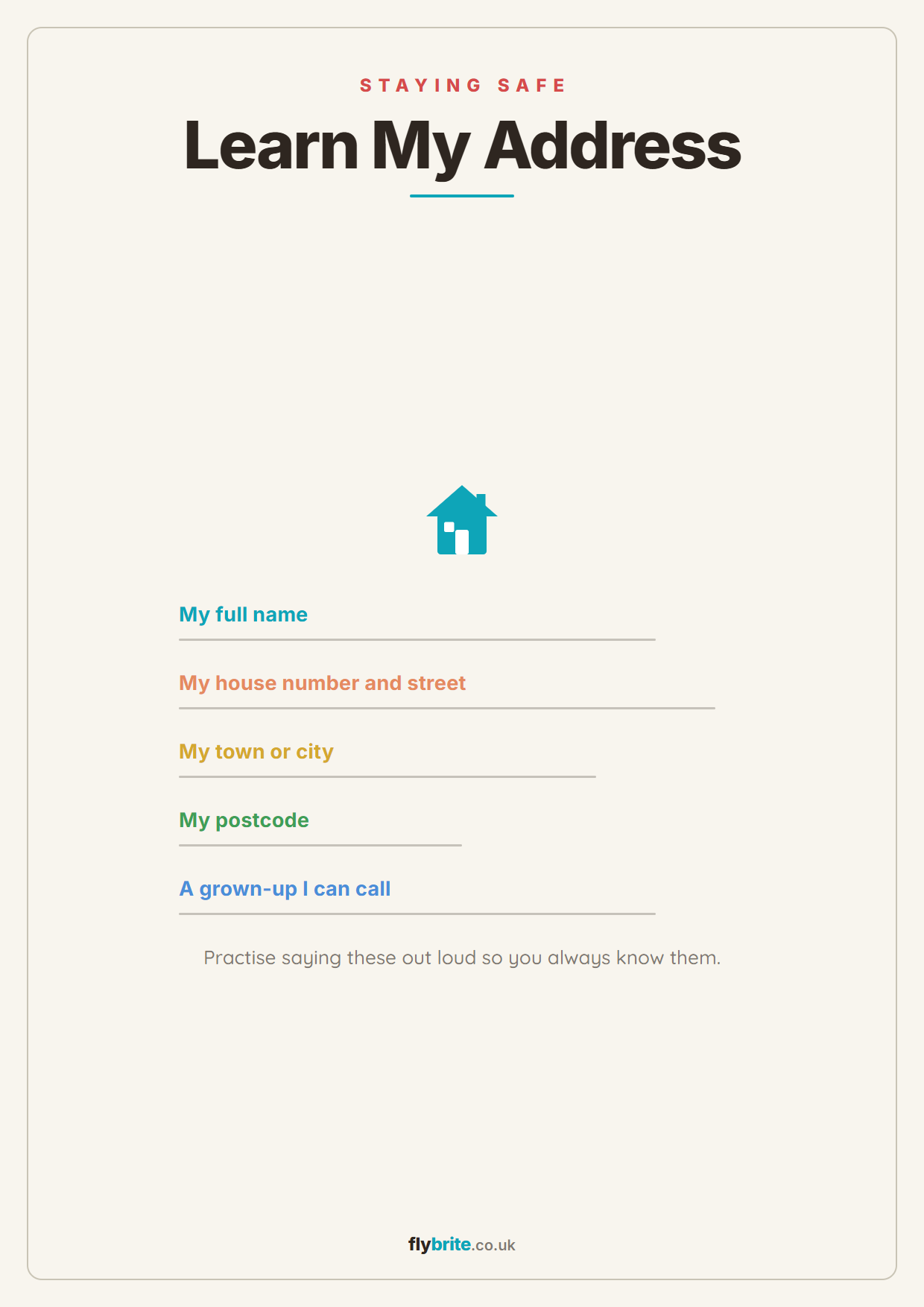Learn My Address printable preview