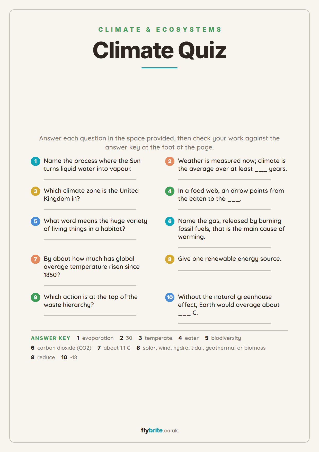Climate Quiz printable preview