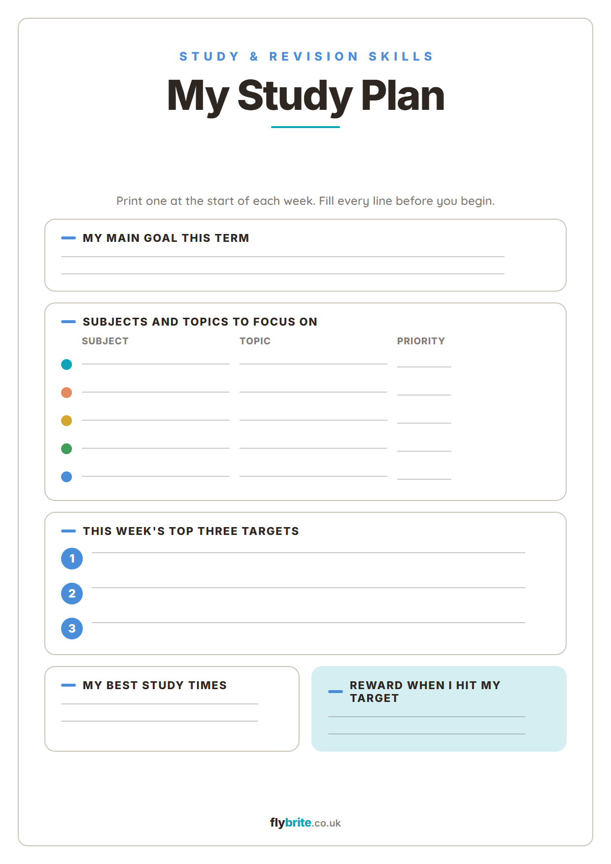 My Study Plan printable preview