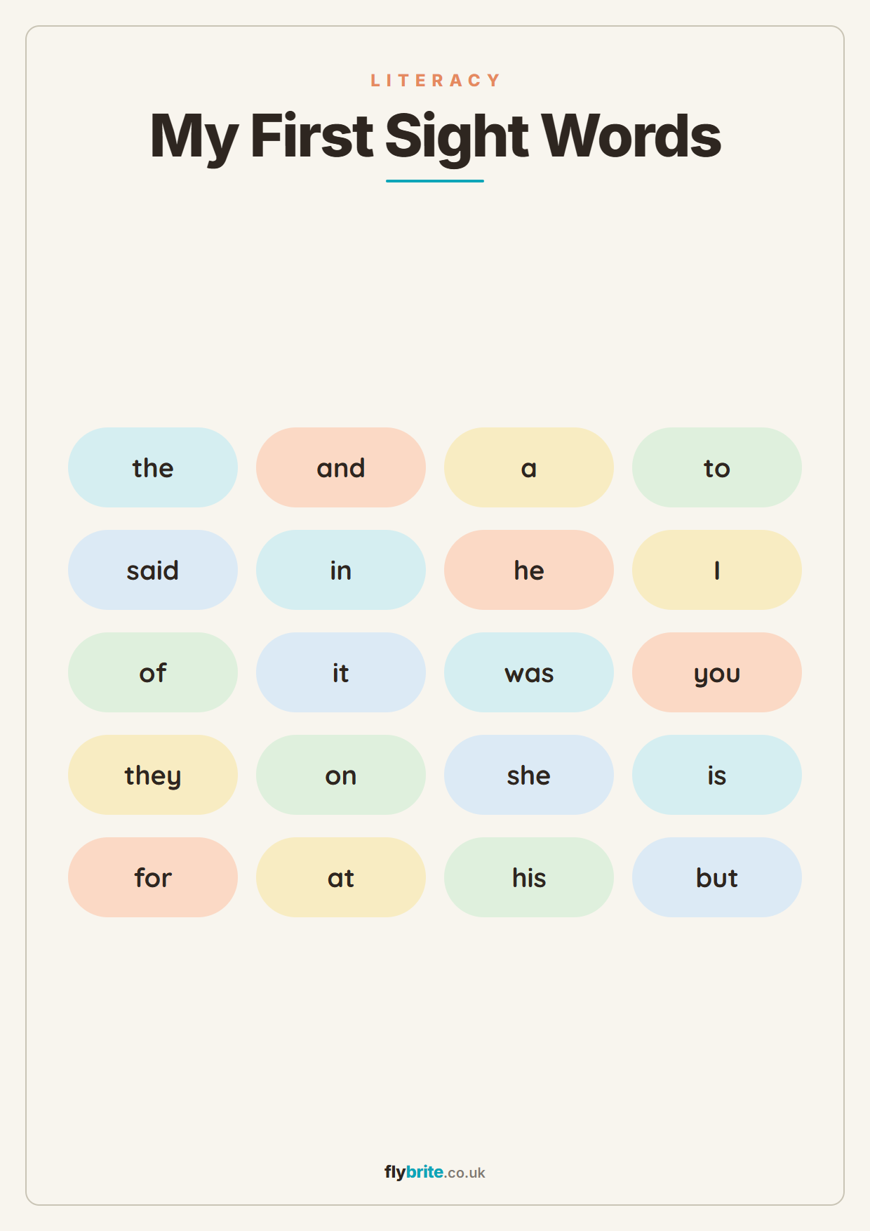 My First Sight Words printable poster preview