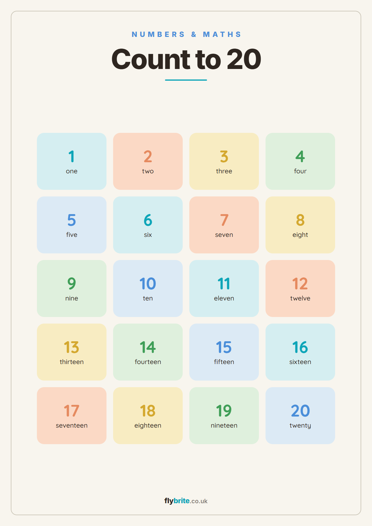 Count to 20 printable poster preview