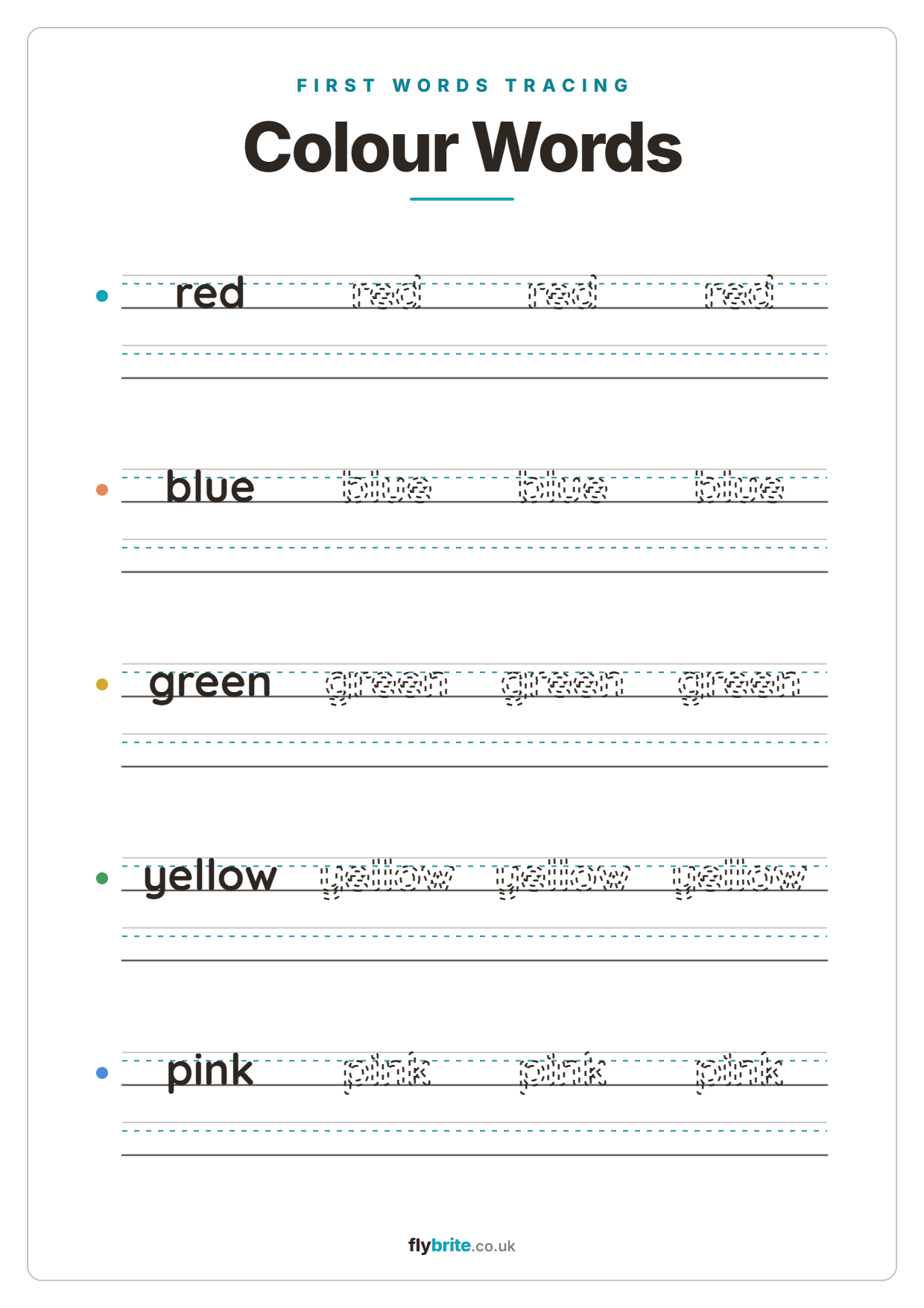 Colour Words printable preview