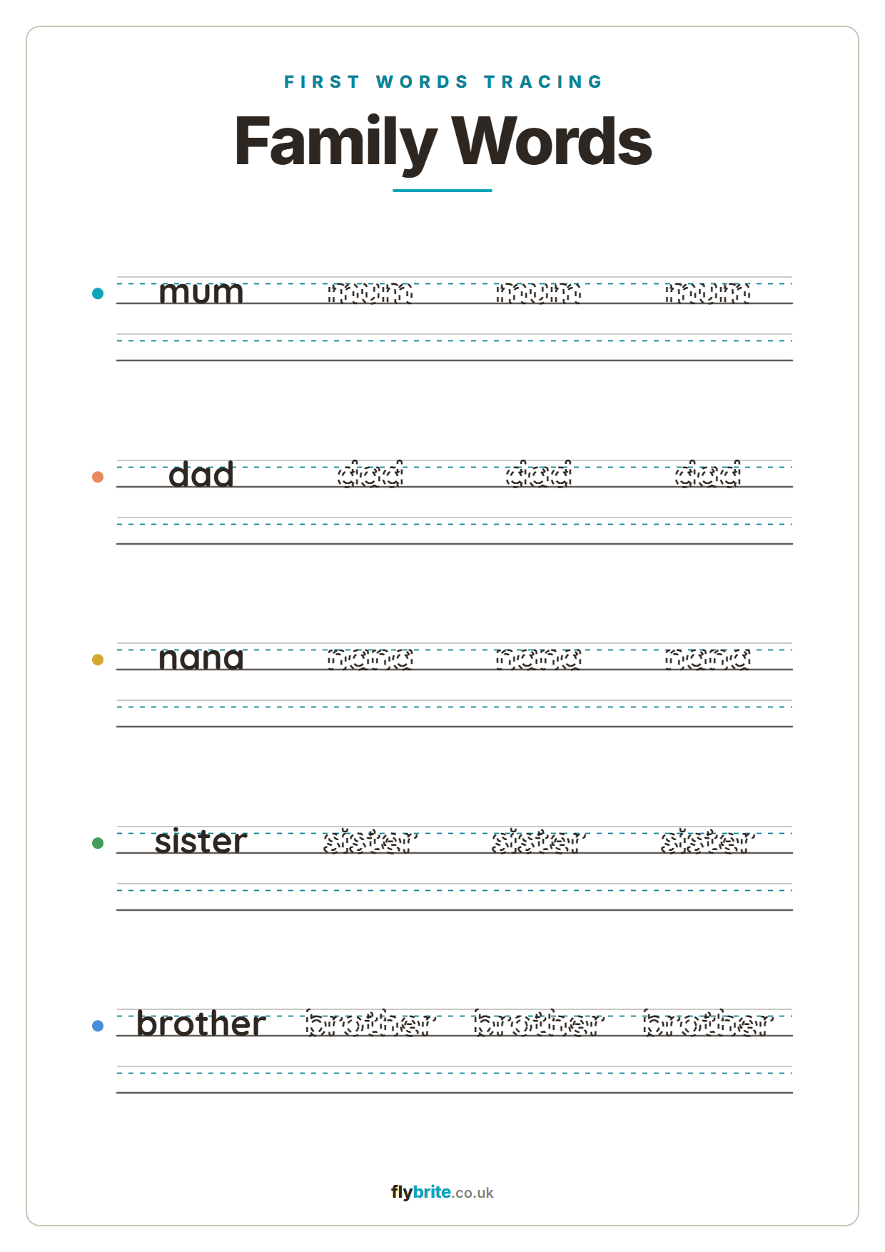 Family Words printable preview