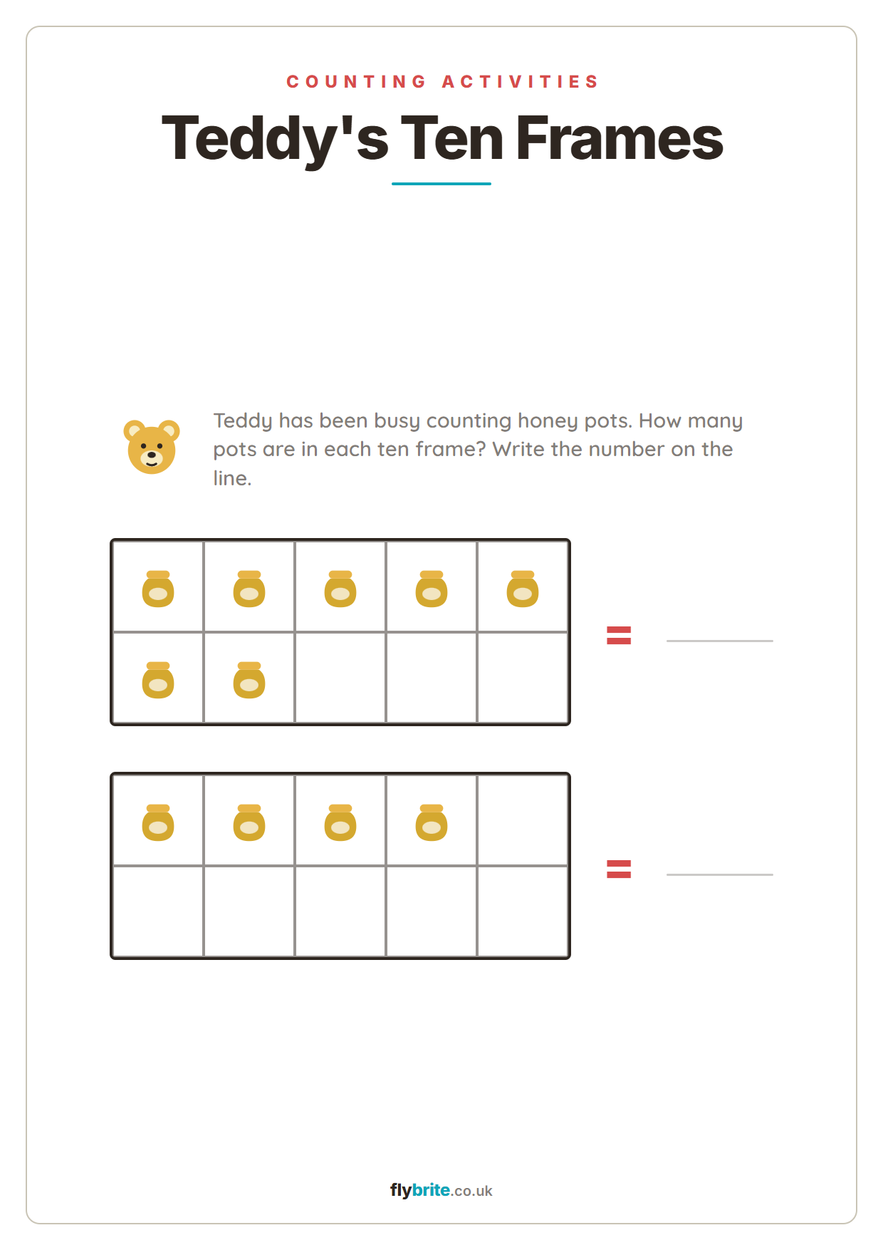 Teddy's Ten Frames printable preview