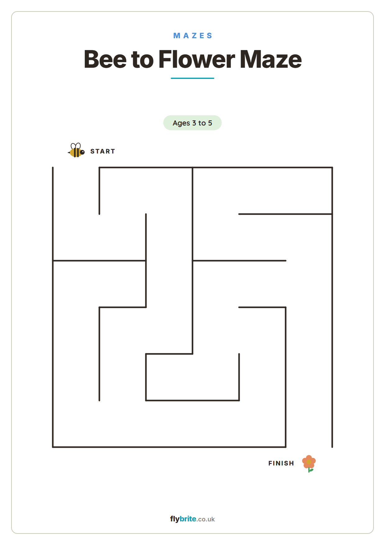 Bee to Flower Maze printable preview