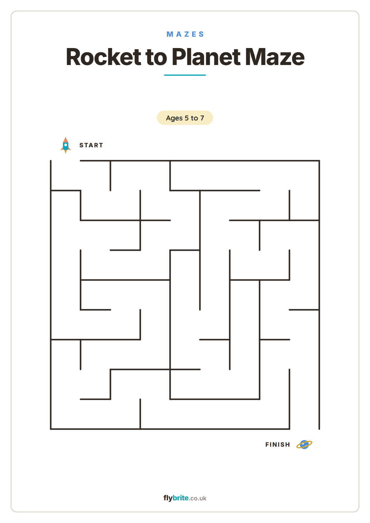 Rocket to Planet Maze printable preview