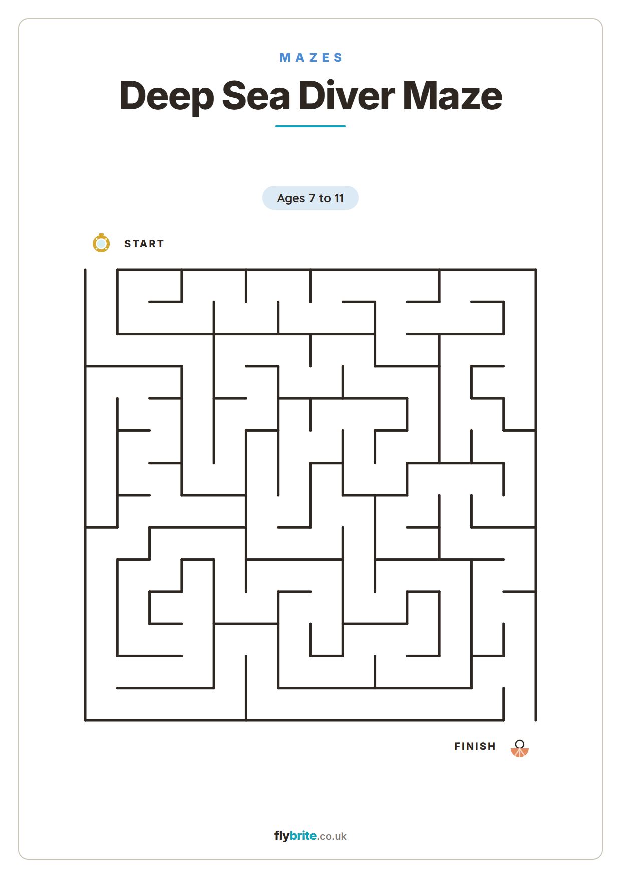 Deep Sea Diver Maze printable preview