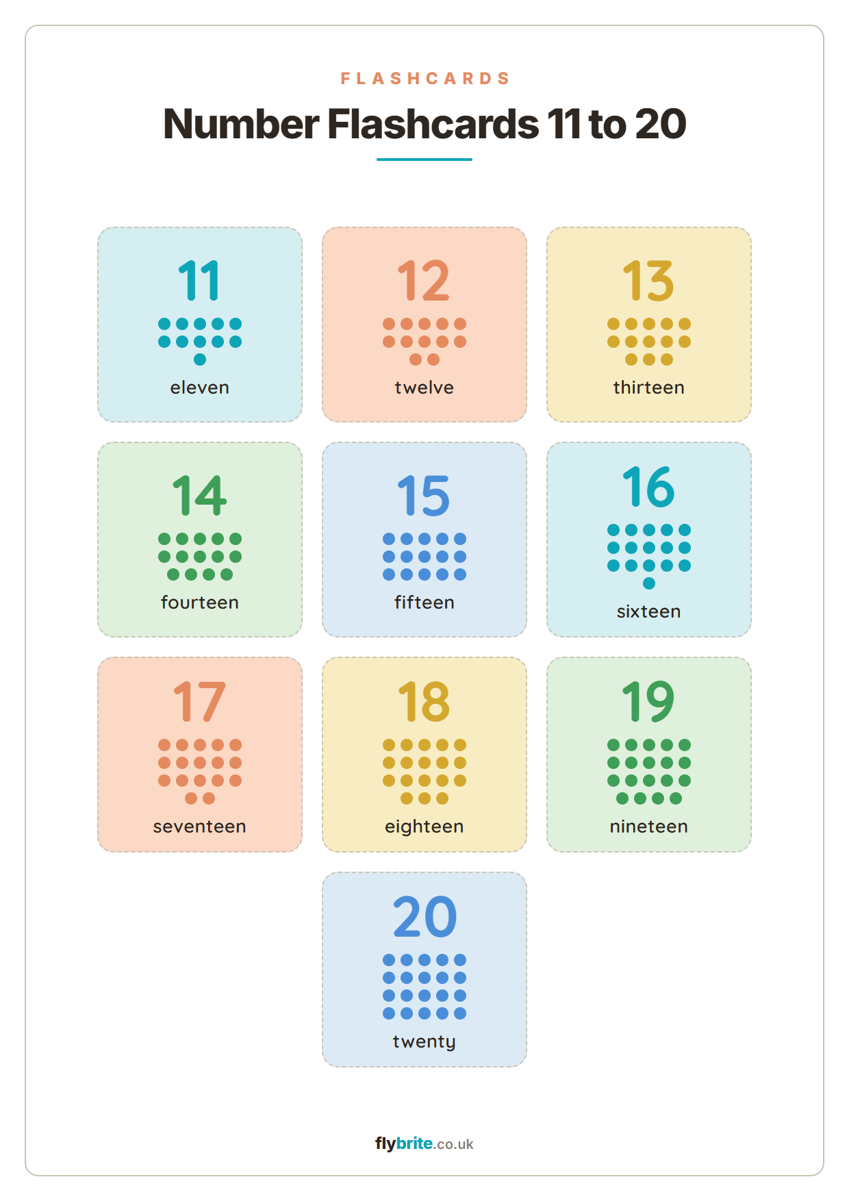 Number Flashcards 11 to 20 printable preview