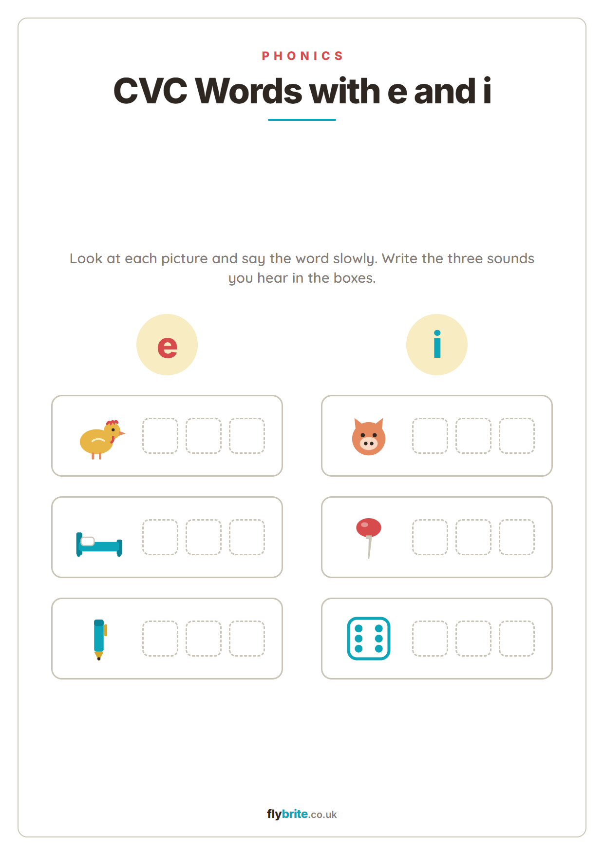 CVC Words with e and i printable preview