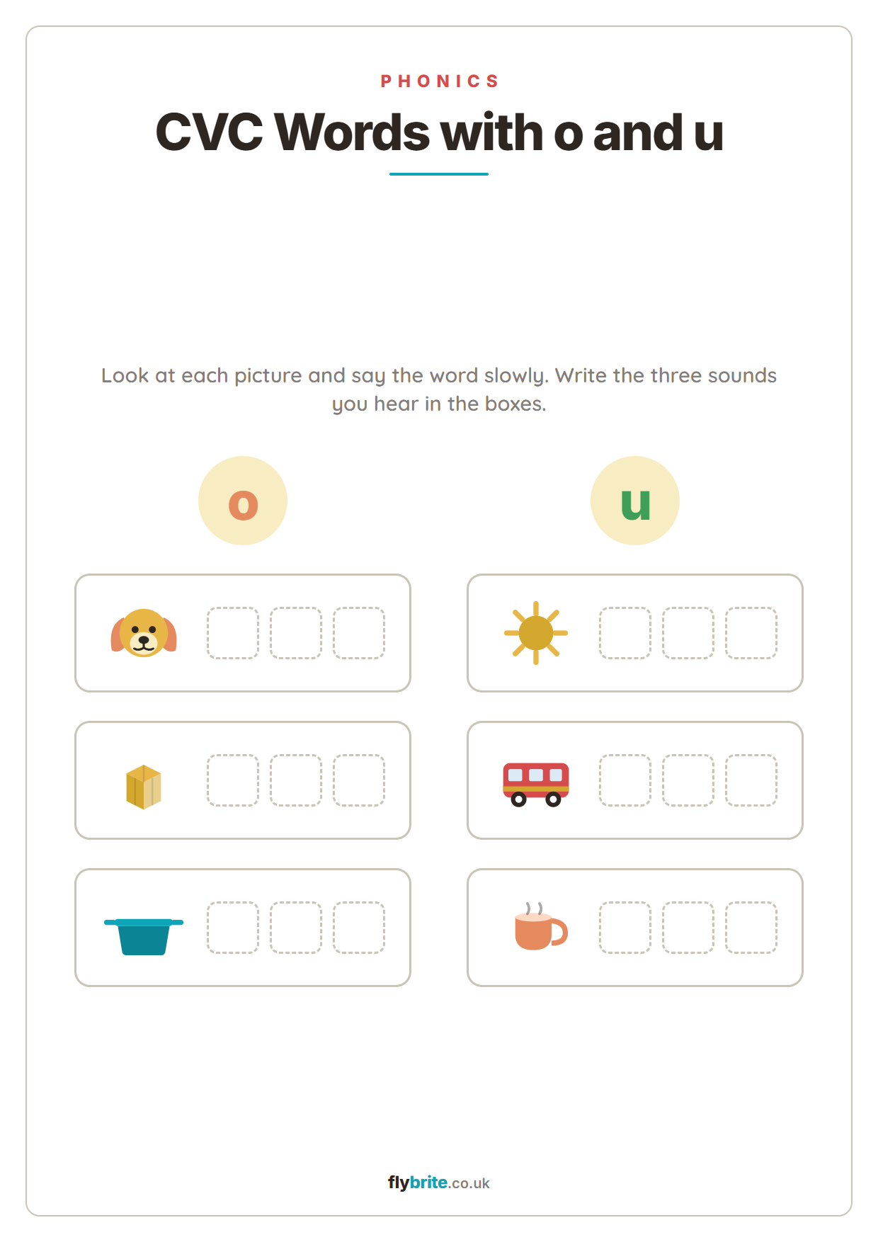 CVC Words with o and u printable preview