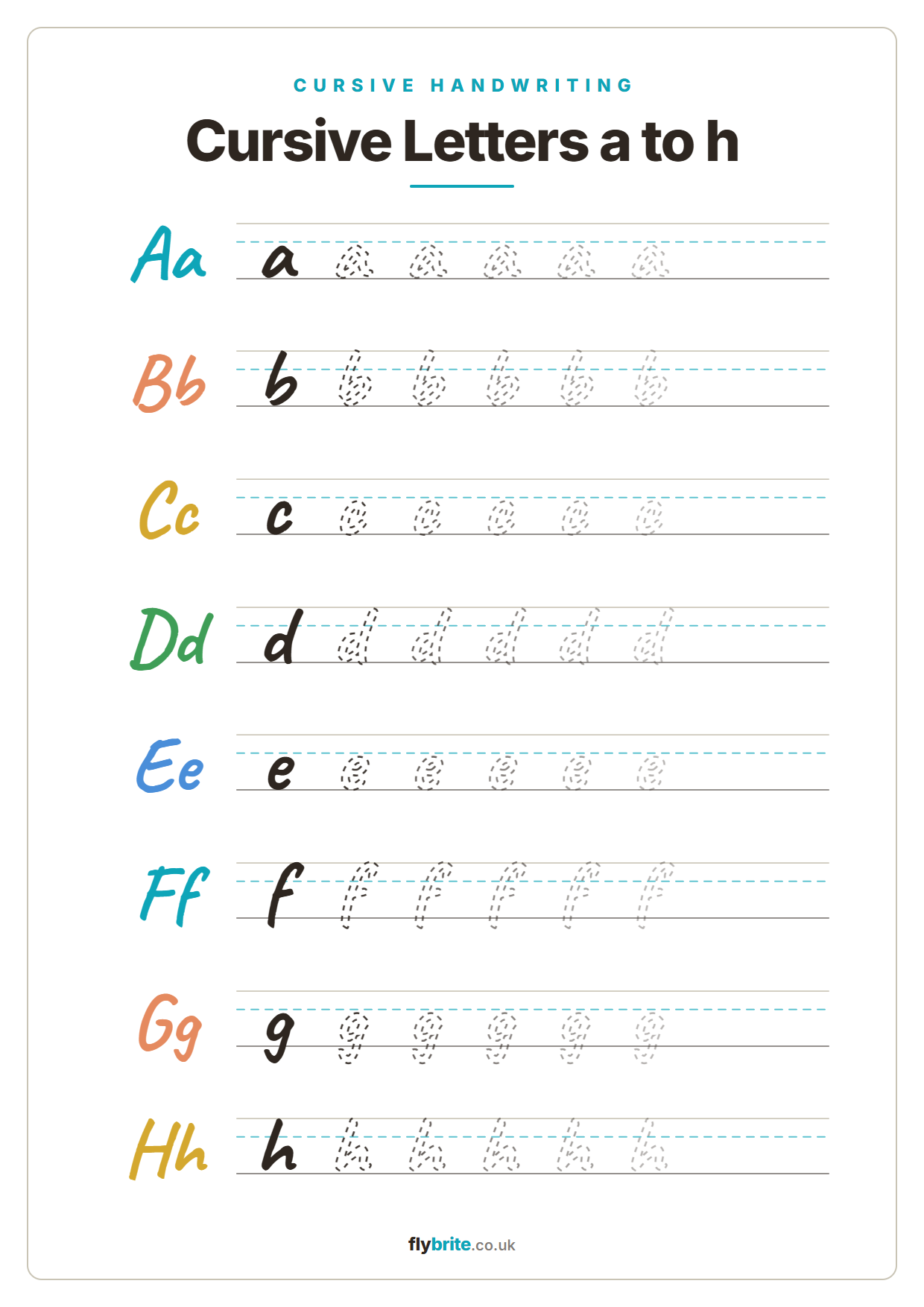 Cursive Letters a to h printable preview