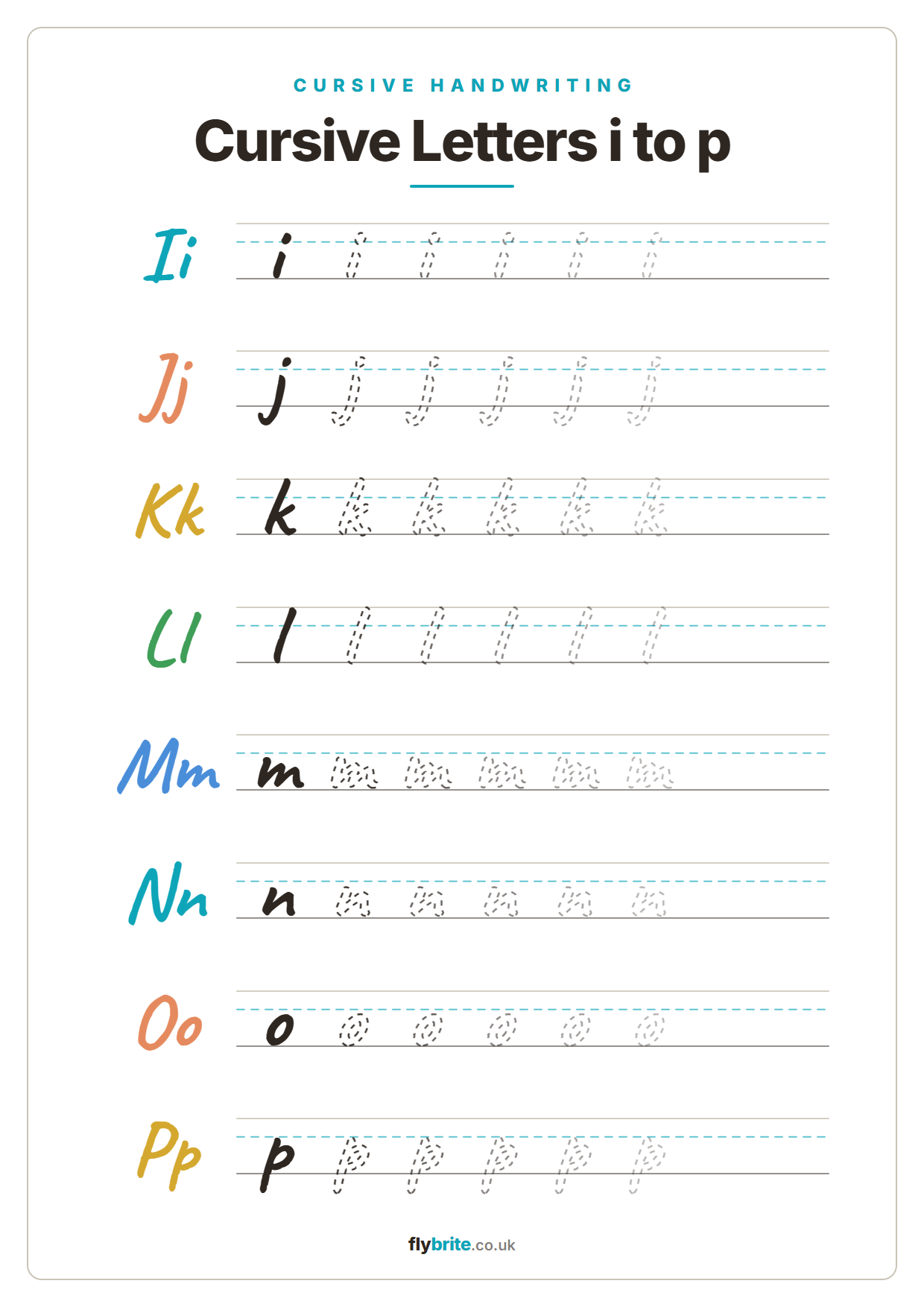 Cursive Letters i to p printable preview