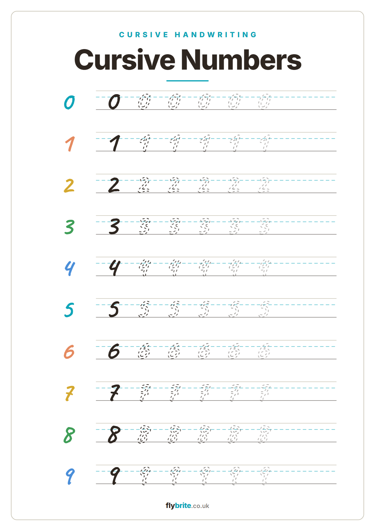 Cursive Numbers printable preview