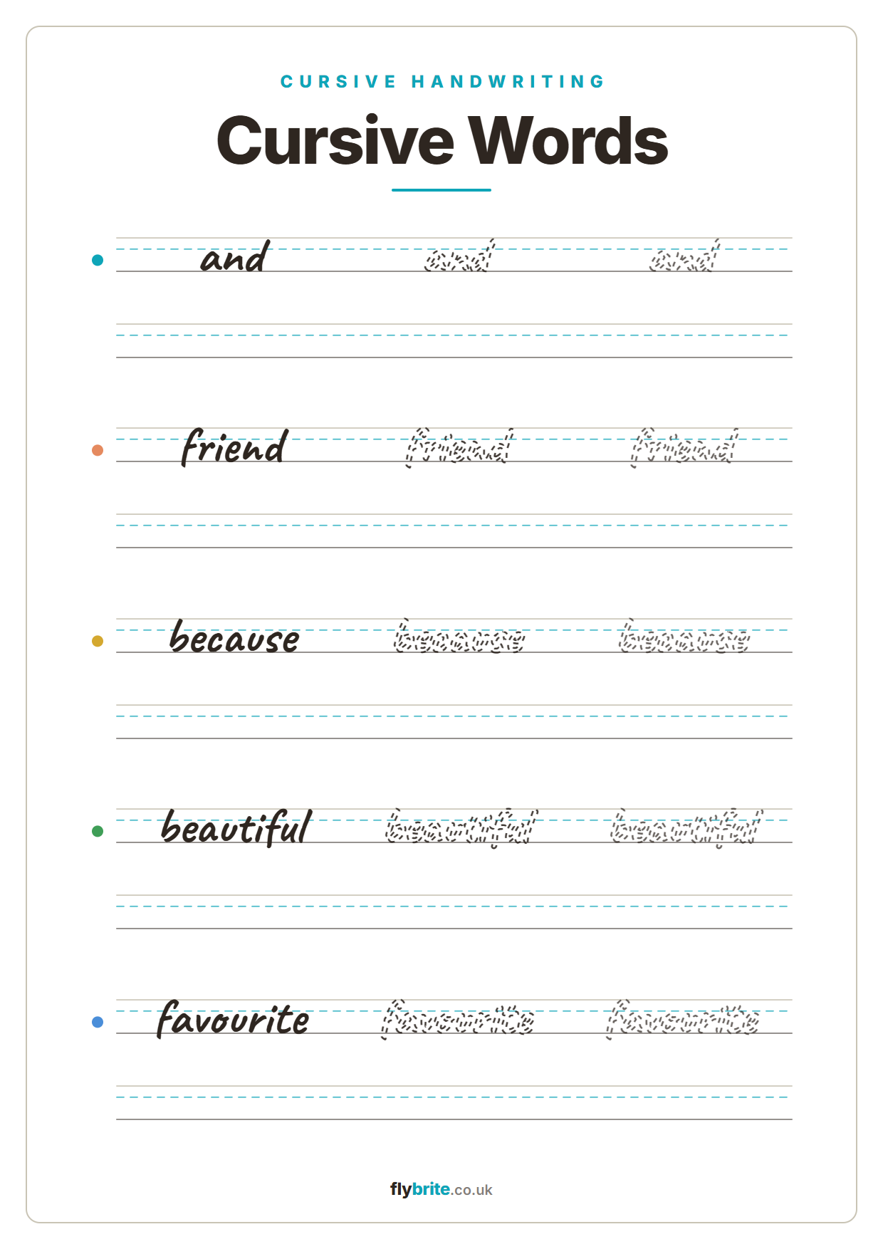 Cursive Words printable preview