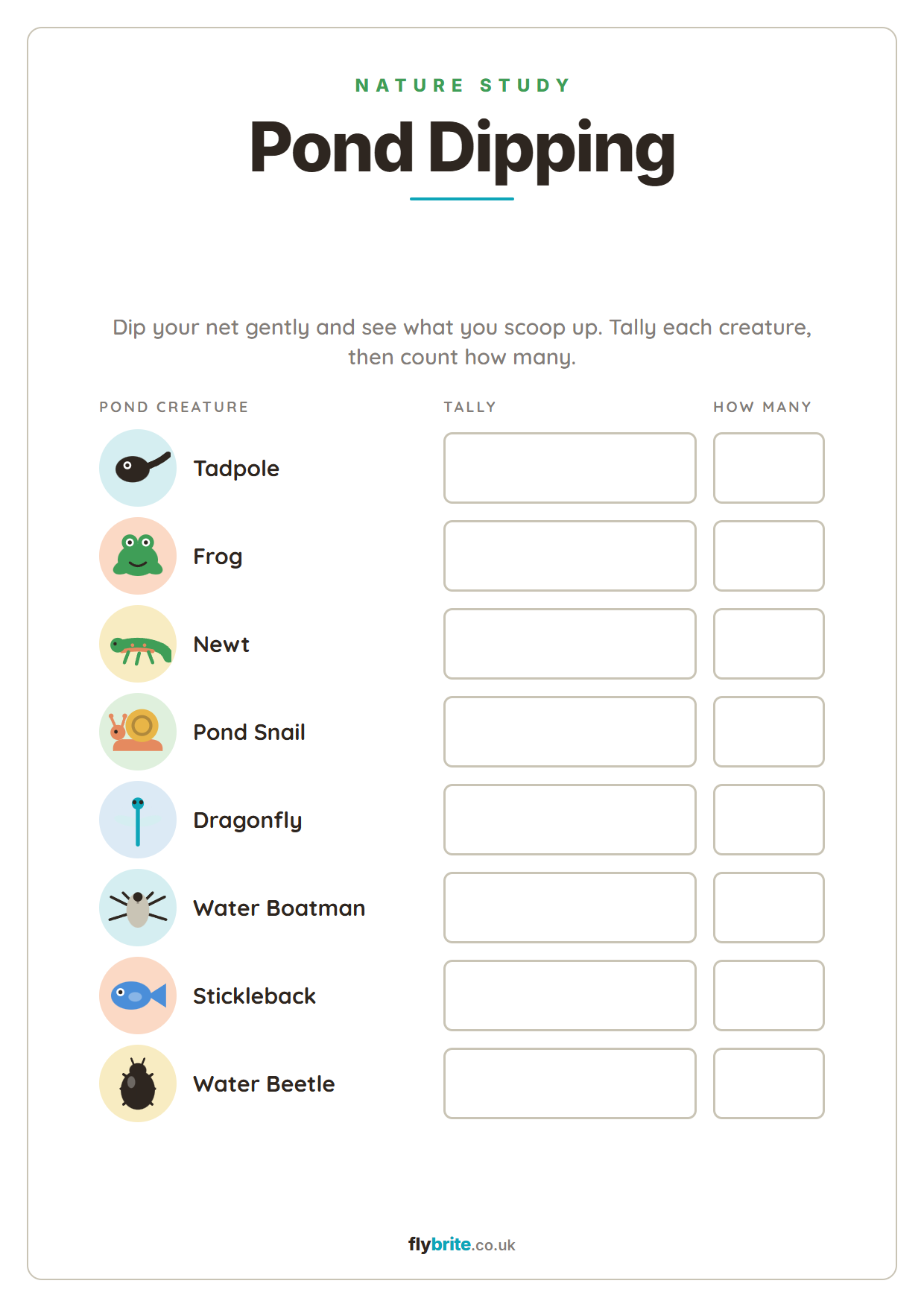 Pond Dipping printable preview