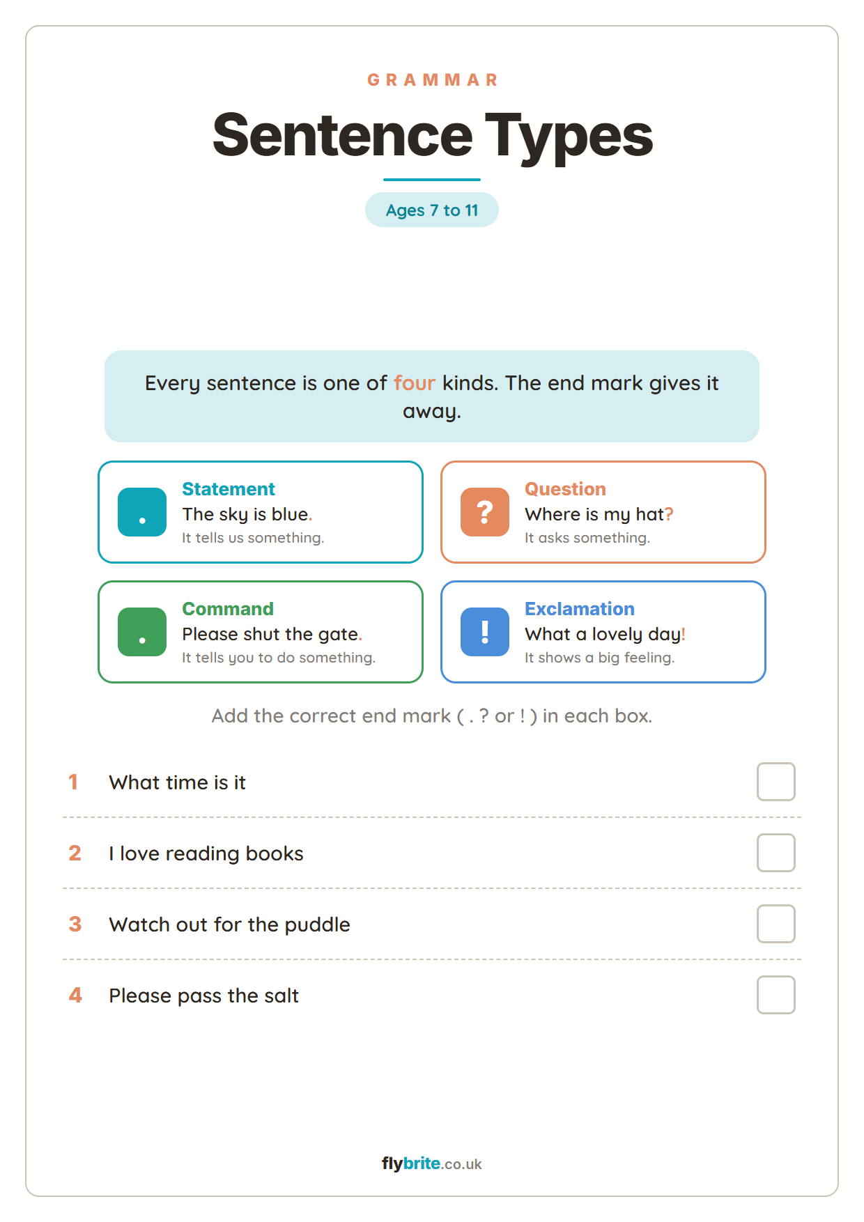 Sentence Types printable preview
