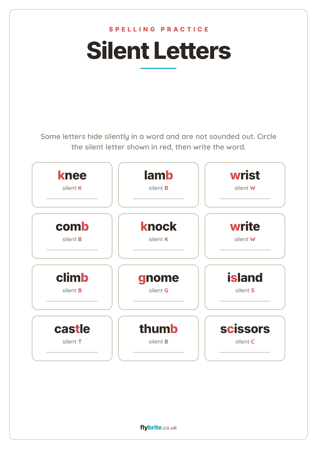 Silent Letters printable preview