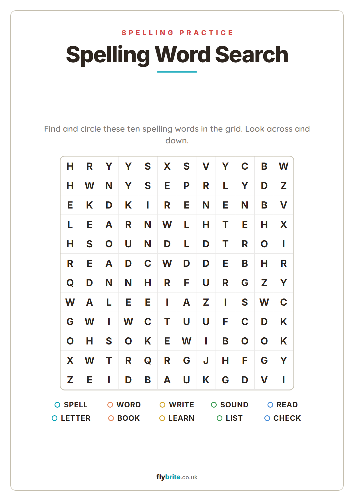 Spelling Word Search printable preview