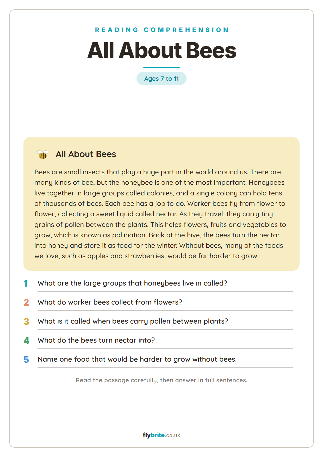 All About Bees printable preview