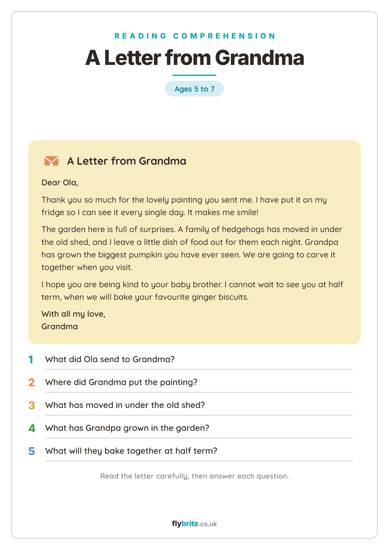 A Letter from Grandma printable preview
