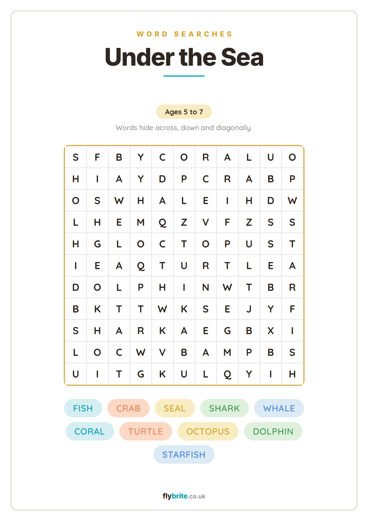 Under the Sea printable preview