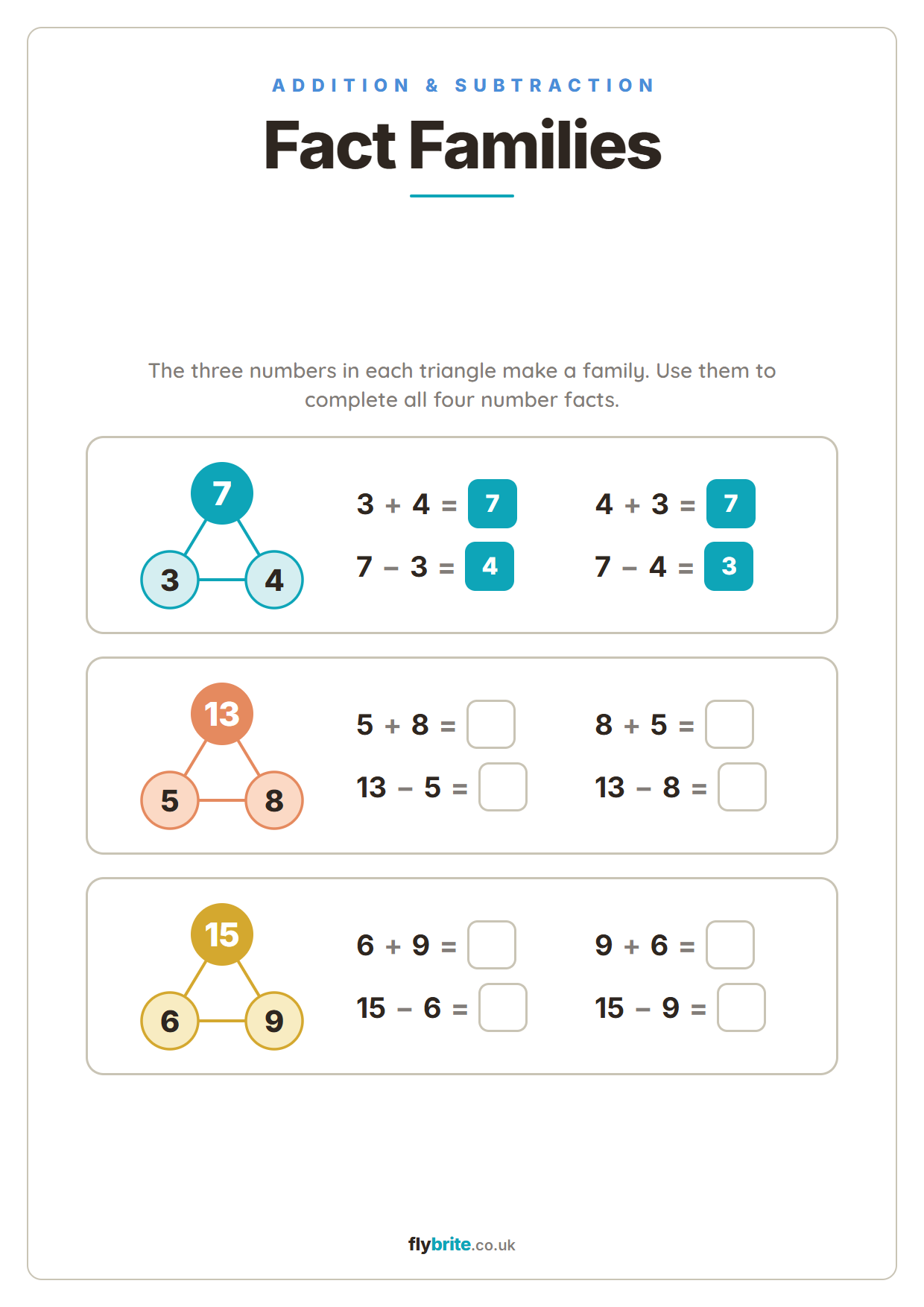 Fact Families printable preview