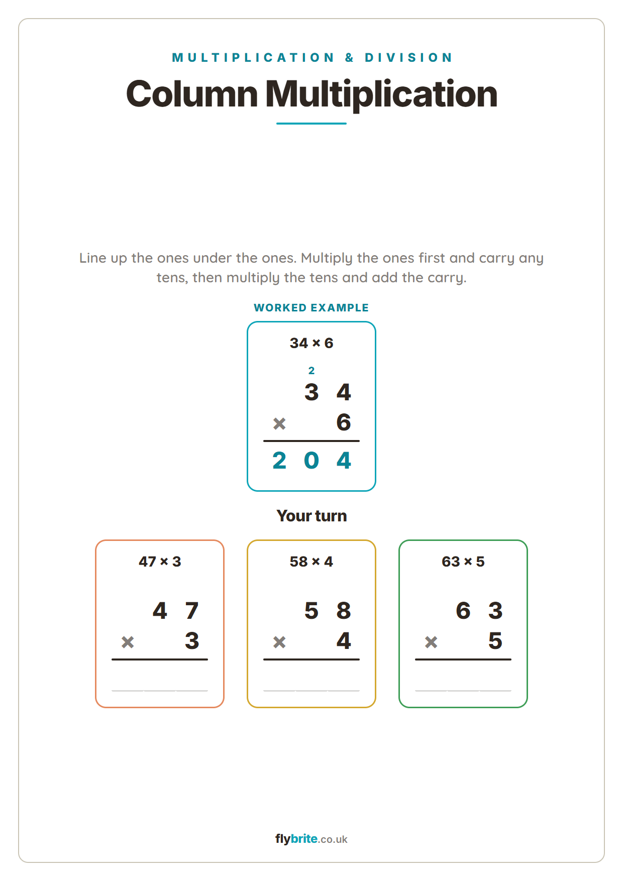 Column Multiplication printable preview