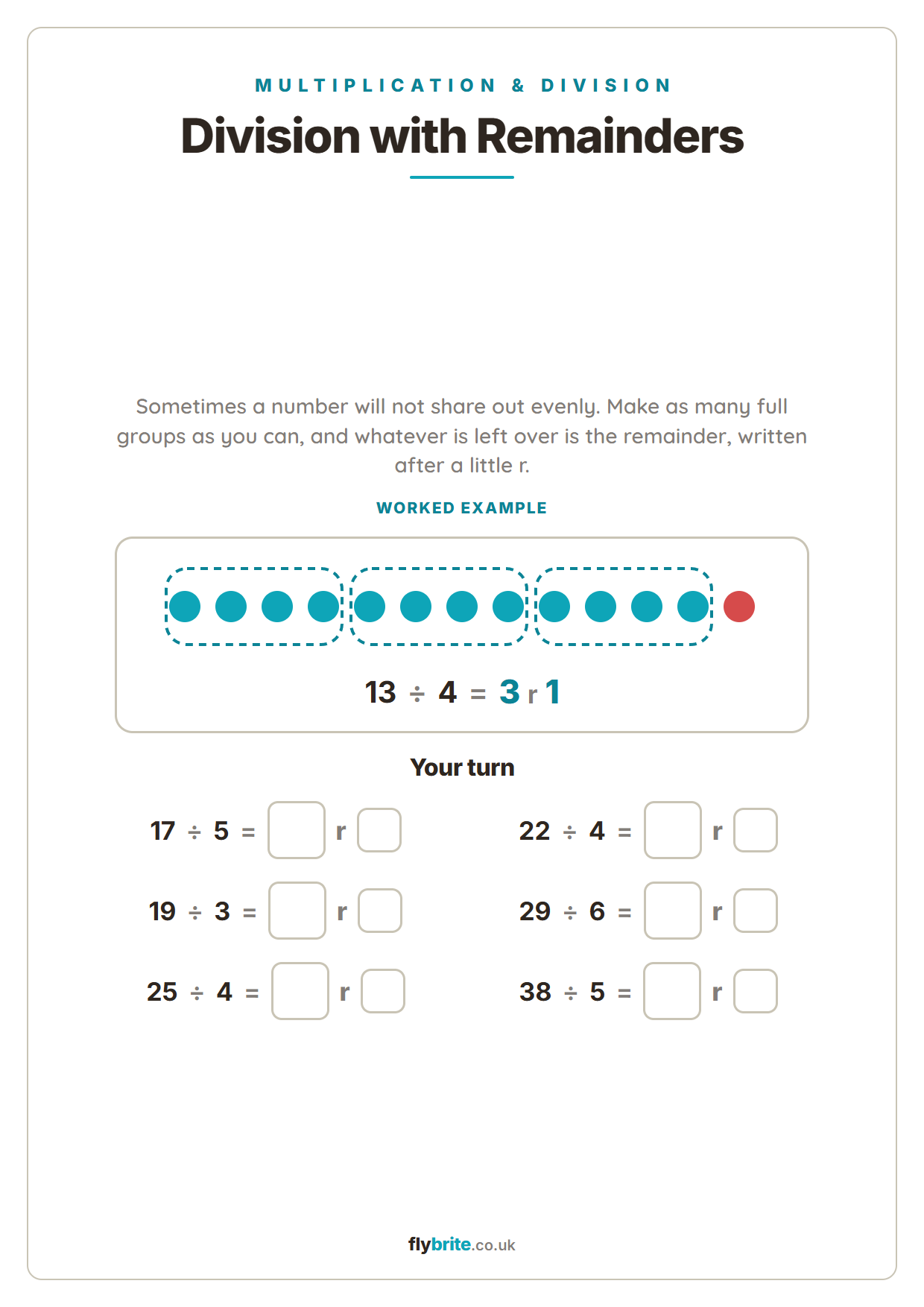 Division with Remainders printable preview