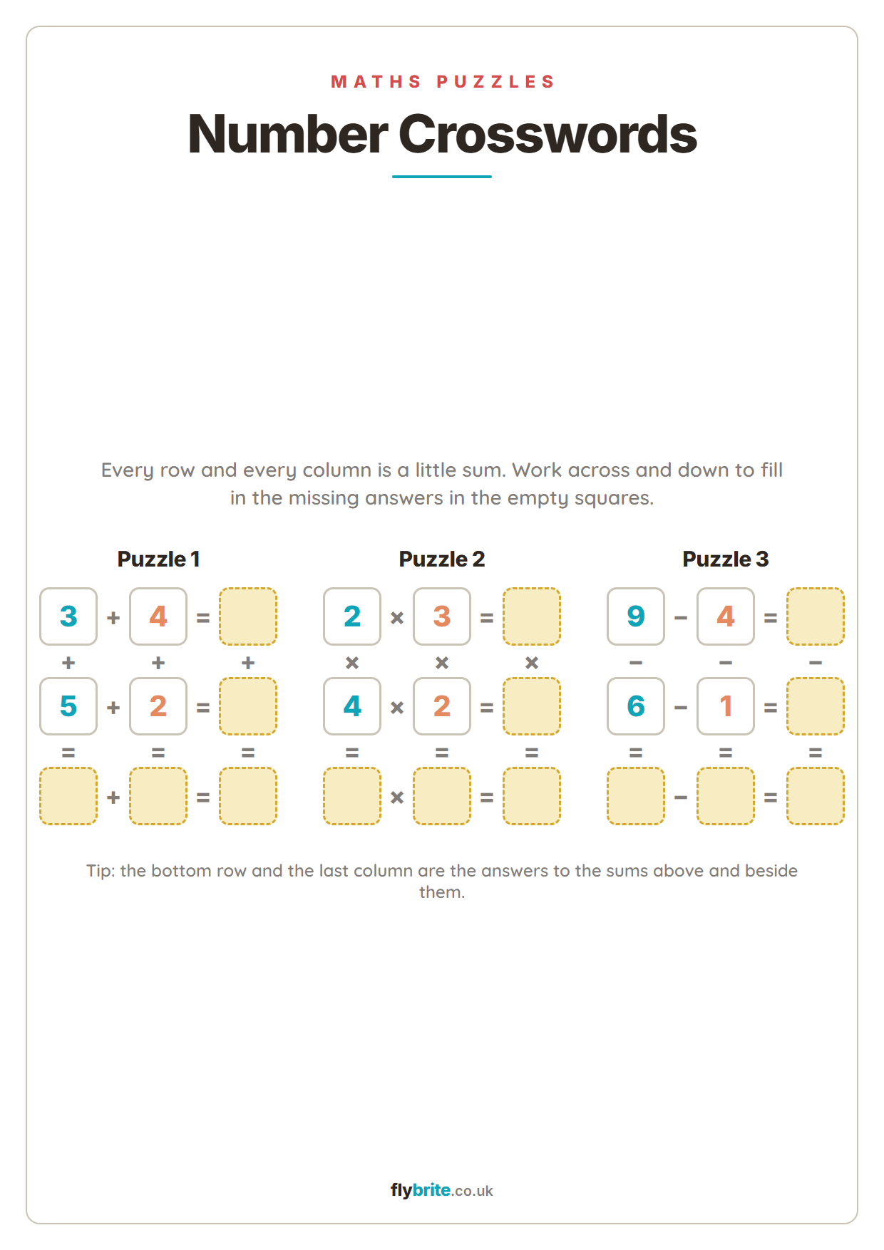 Number Crosswords printable preview