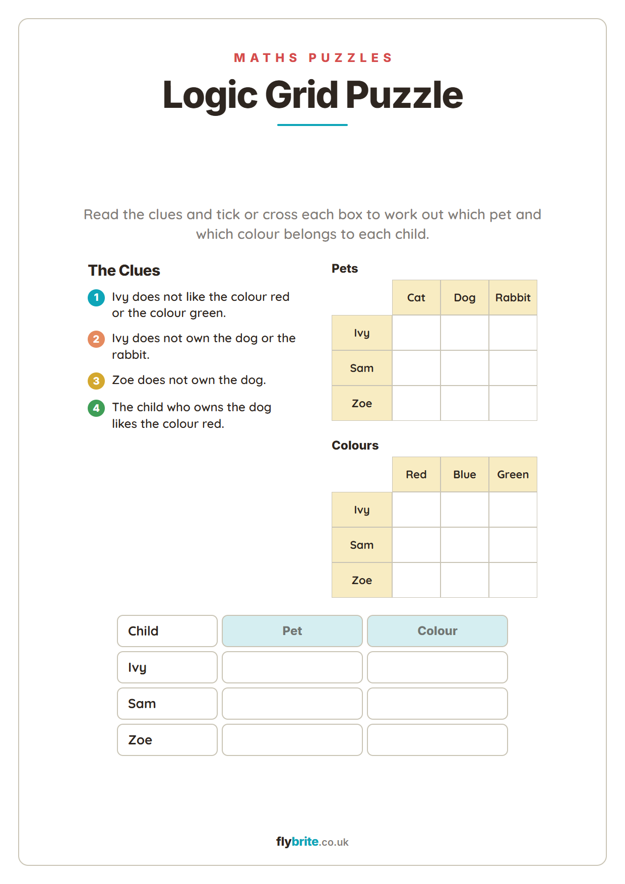Logic Grid Puzzle printable preview