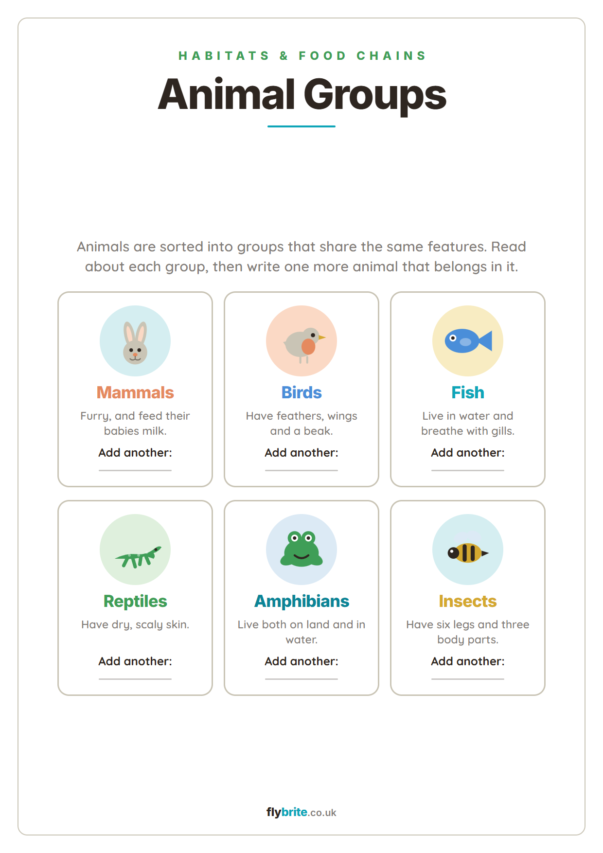 Animal Groups printable preview