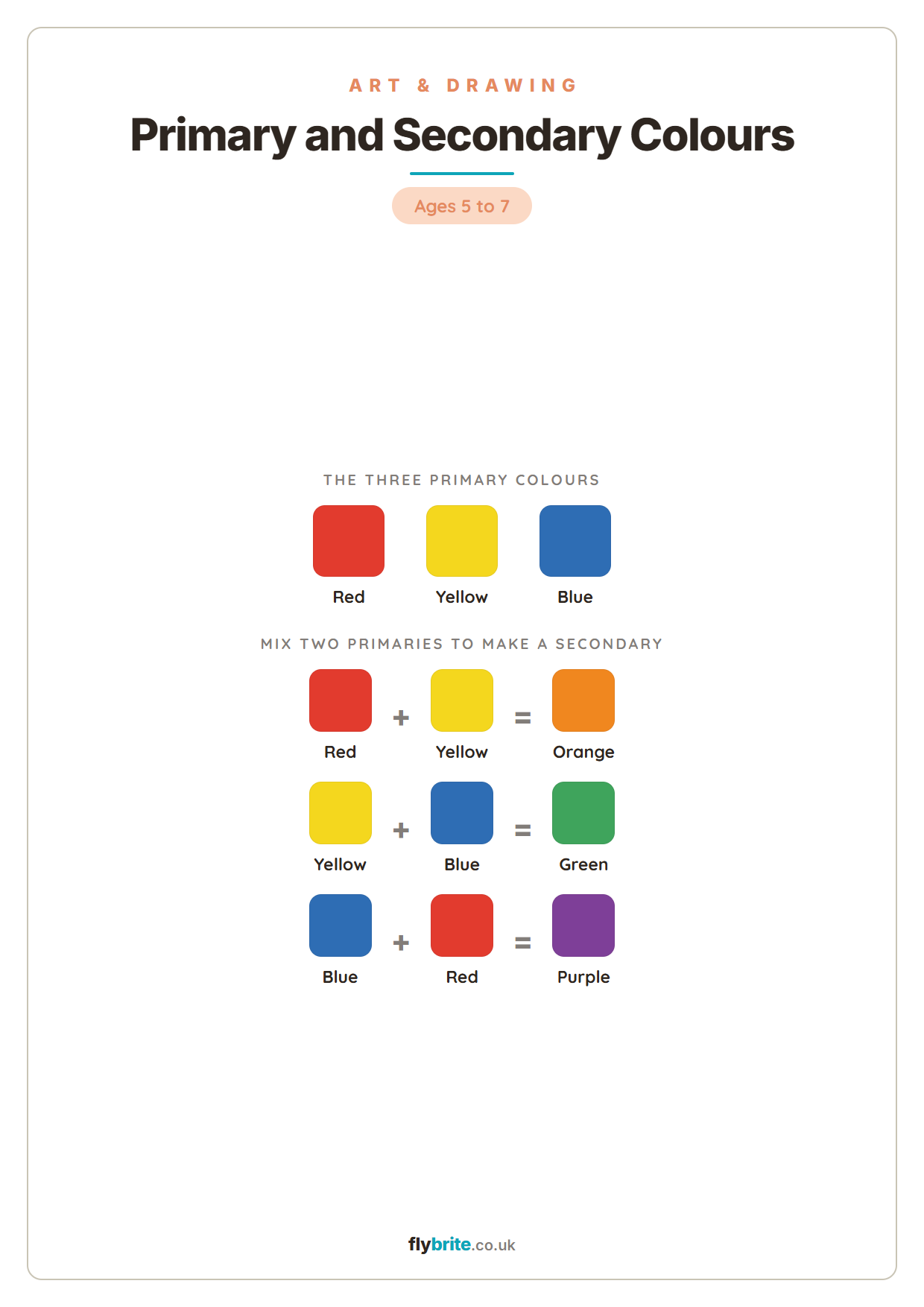 Primary and Secondary Colours printable preview