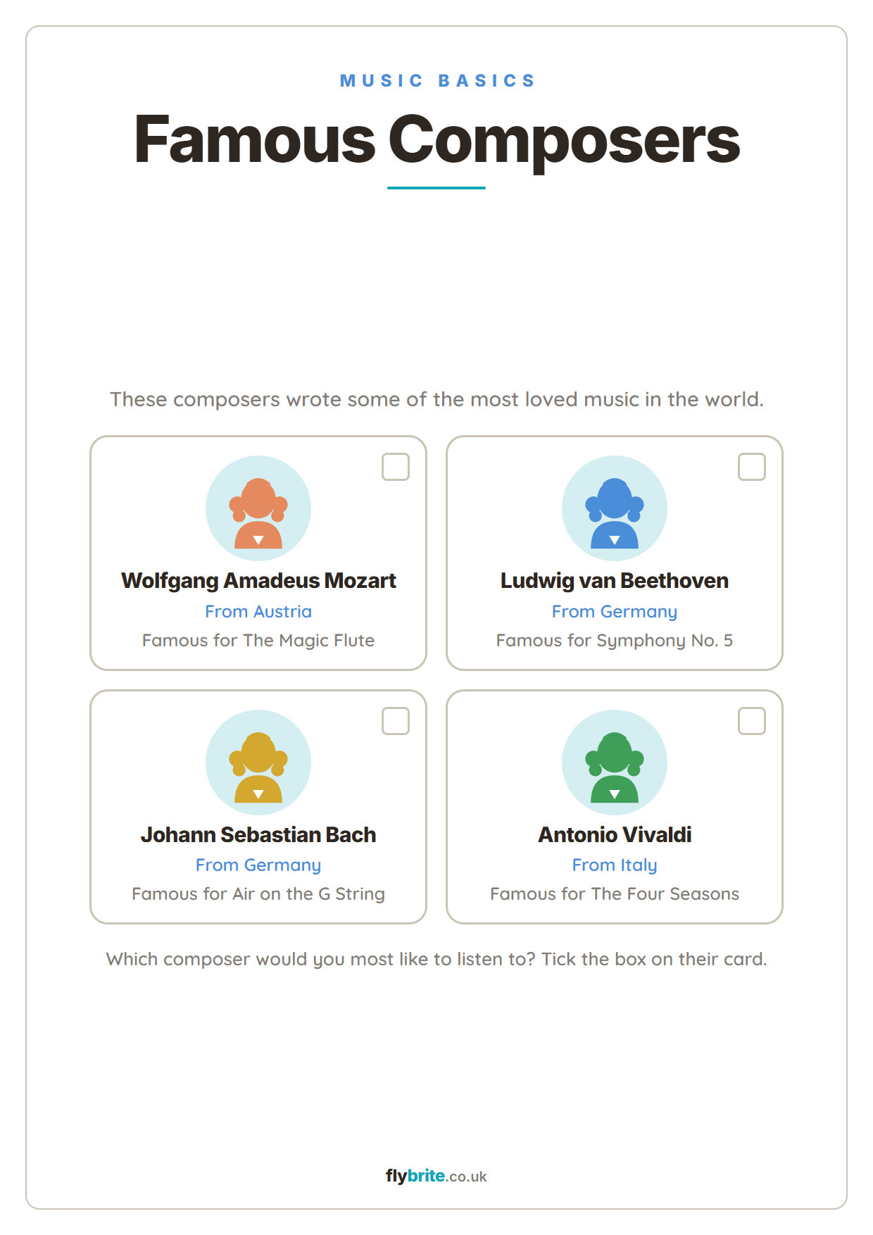 Famous Composers printable preview