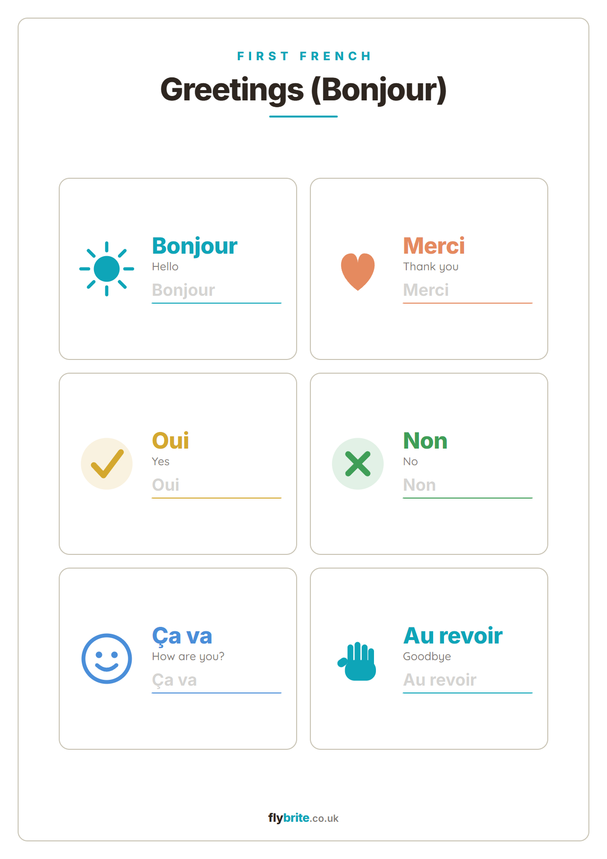 Greetings (Bonjour) printable preview