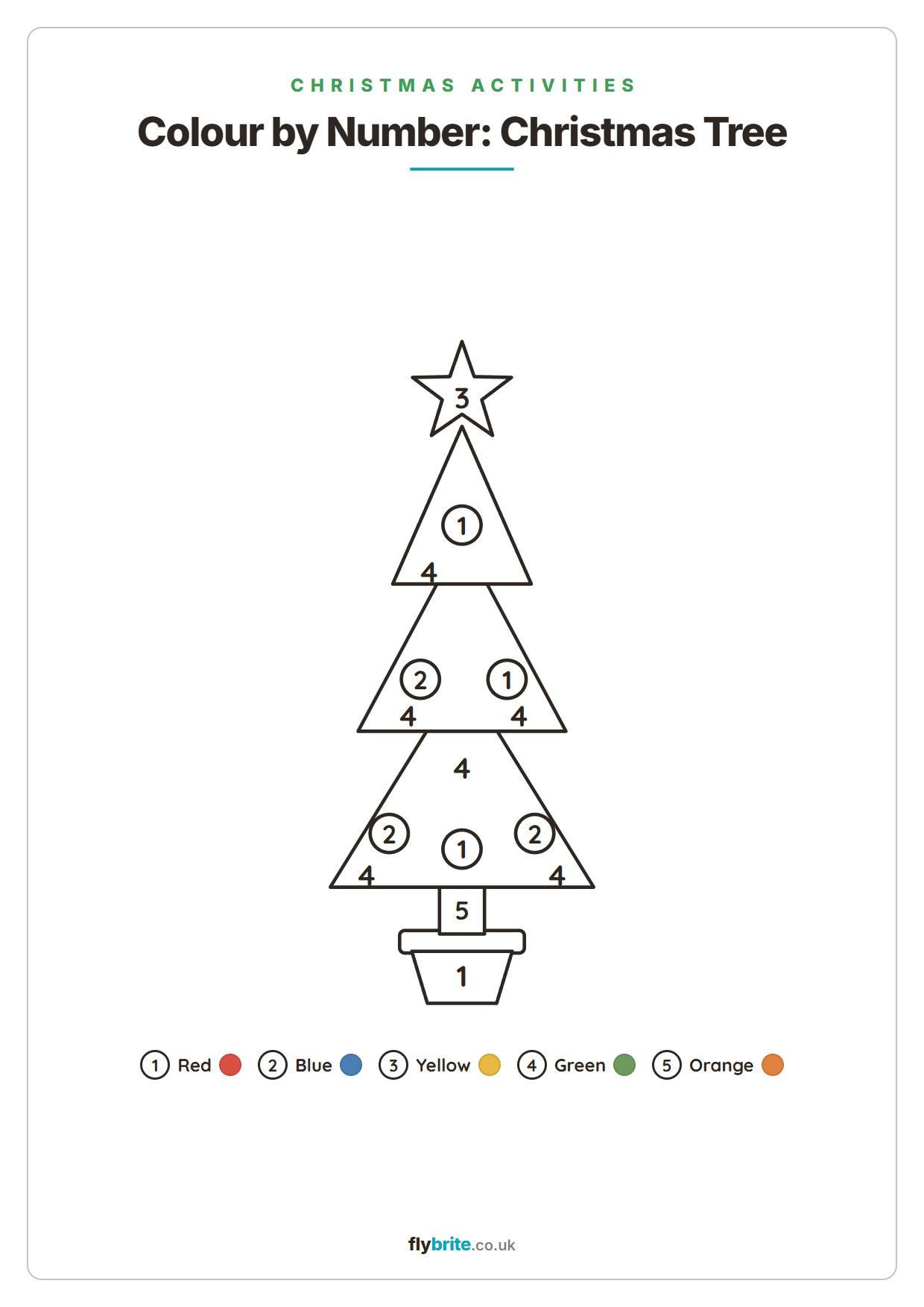 Colour by Number: Christmas Tree printable preview