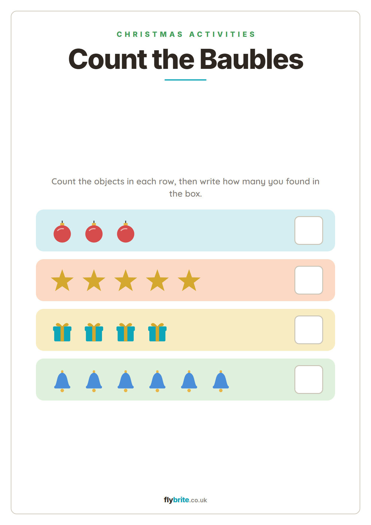 Count the Baubles printable preview