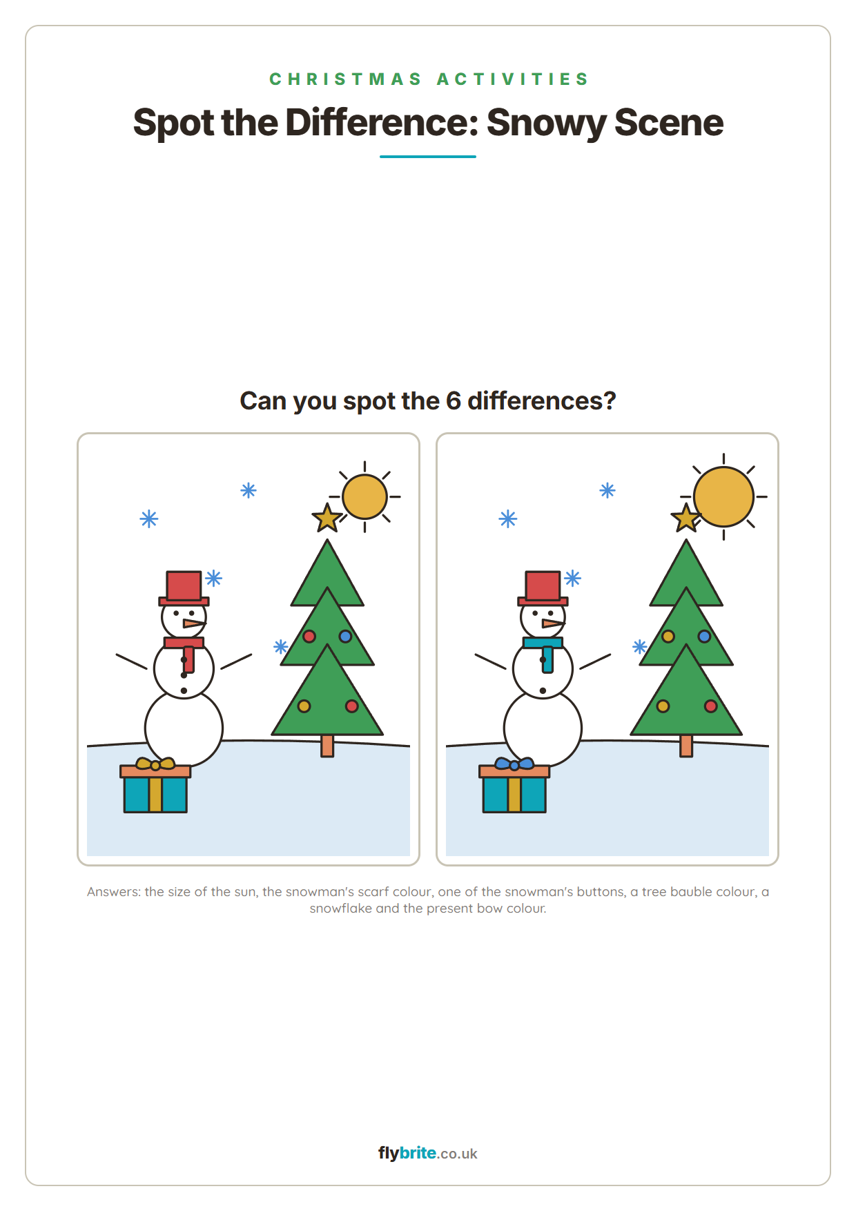 Spot the Difference: Snowy Scene printable preview