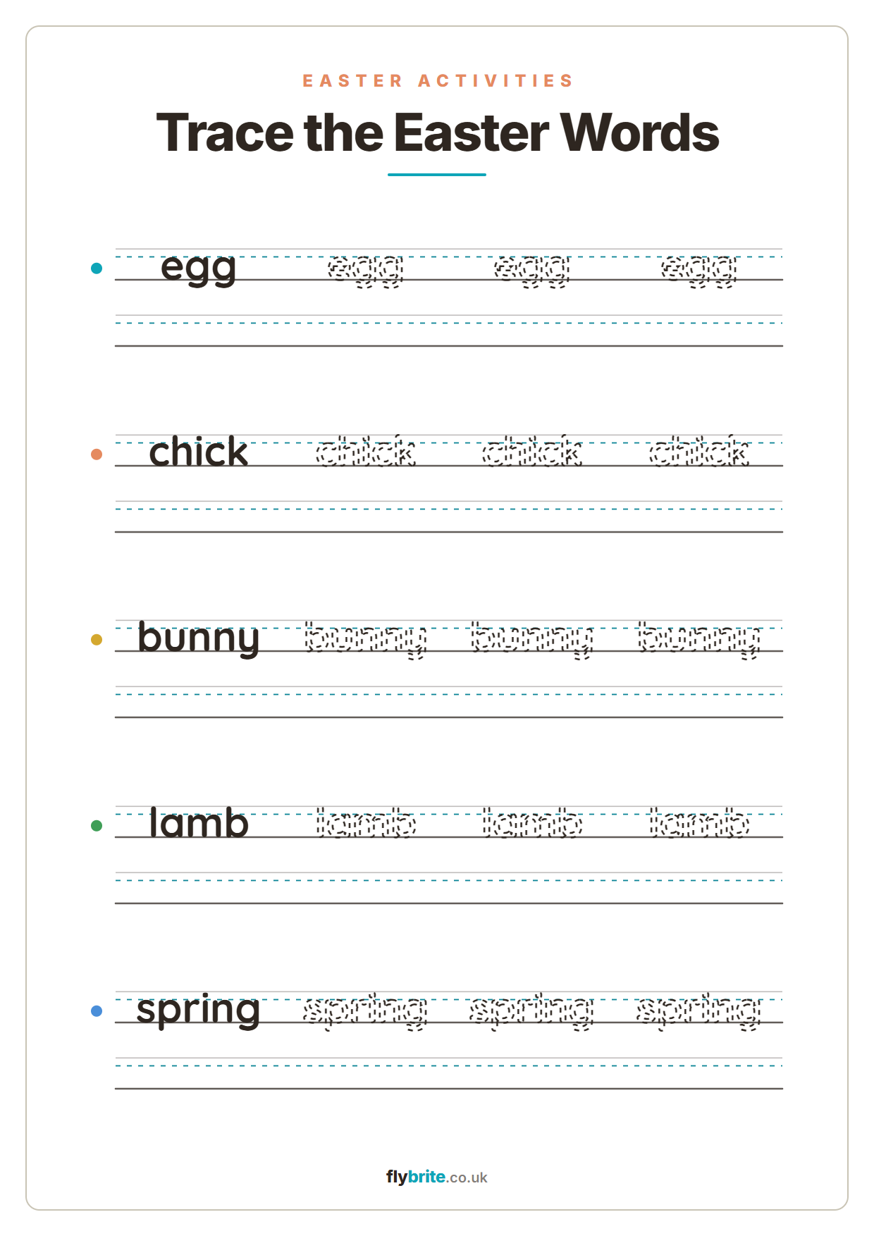 Trace the Easter Words printable preview