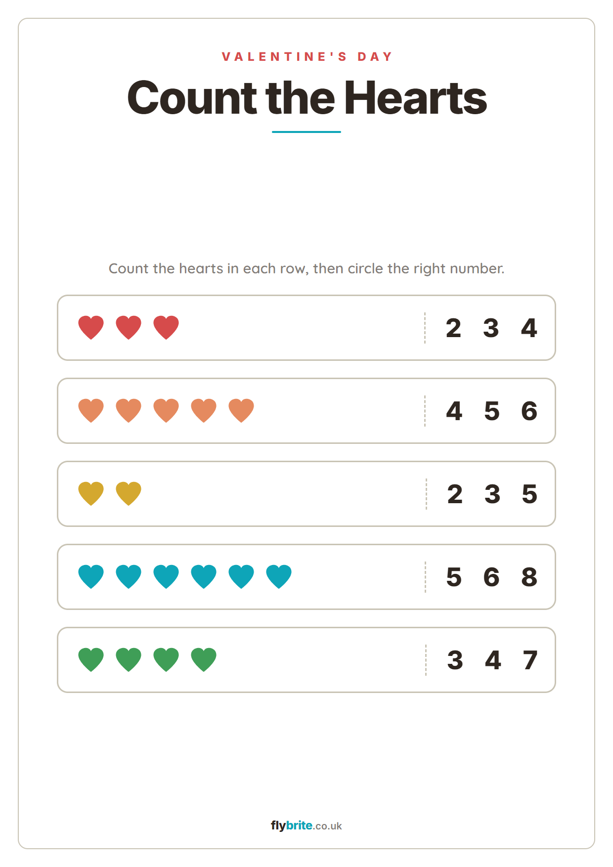 Count the Hearts printable preview