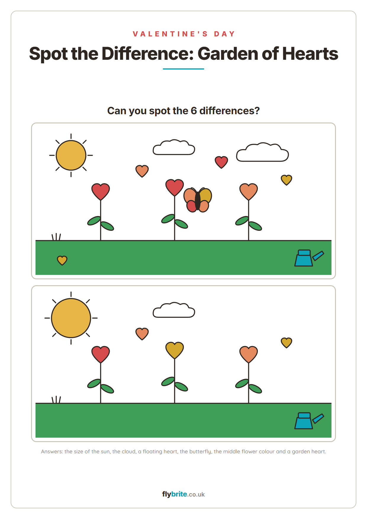 Spot the Difference: Garden of Hearts printable preview