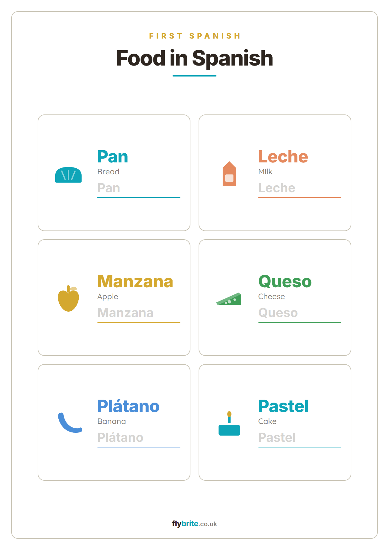Food in Spanish printable preview