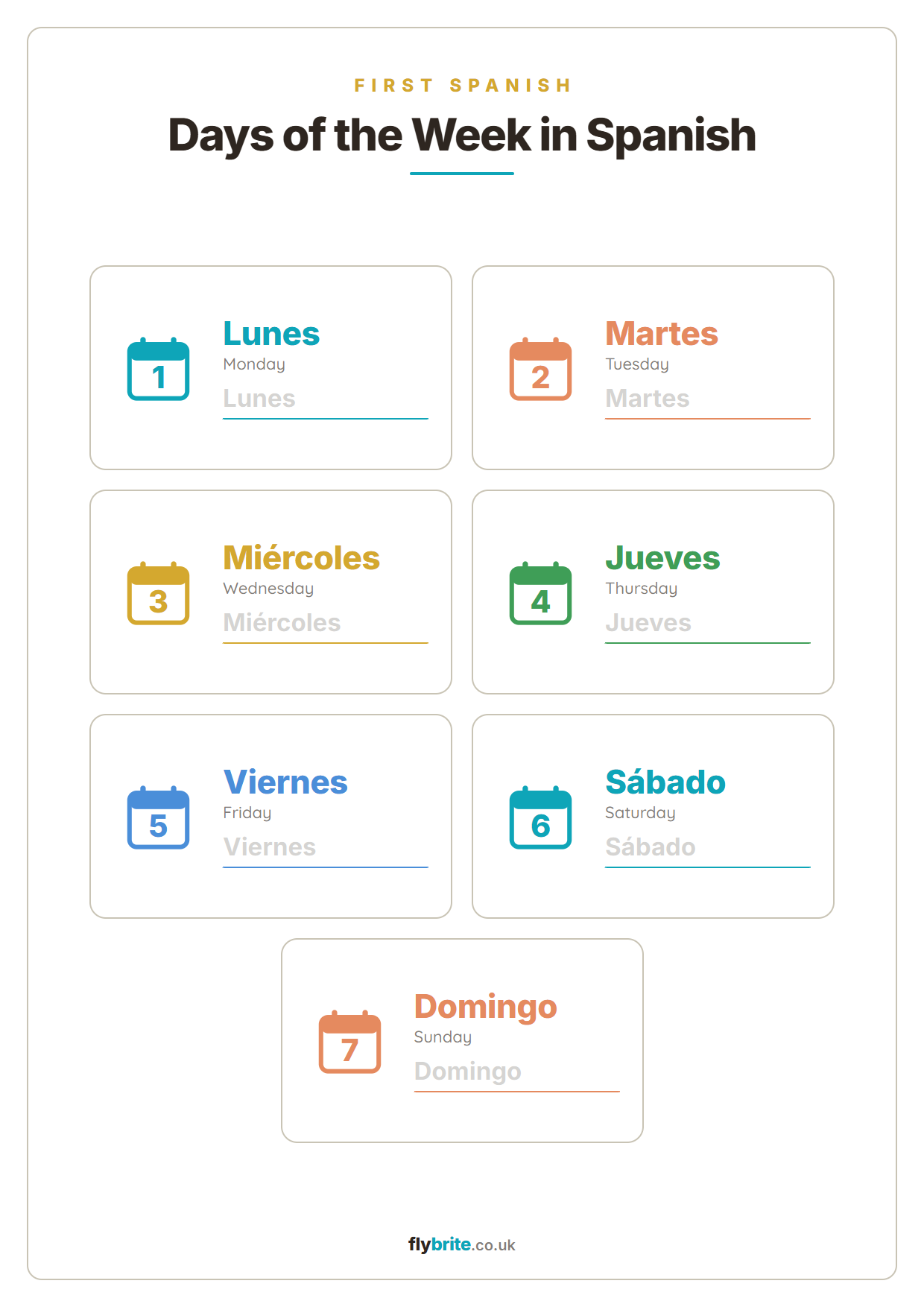 Days of the Week in Spanish printable preview